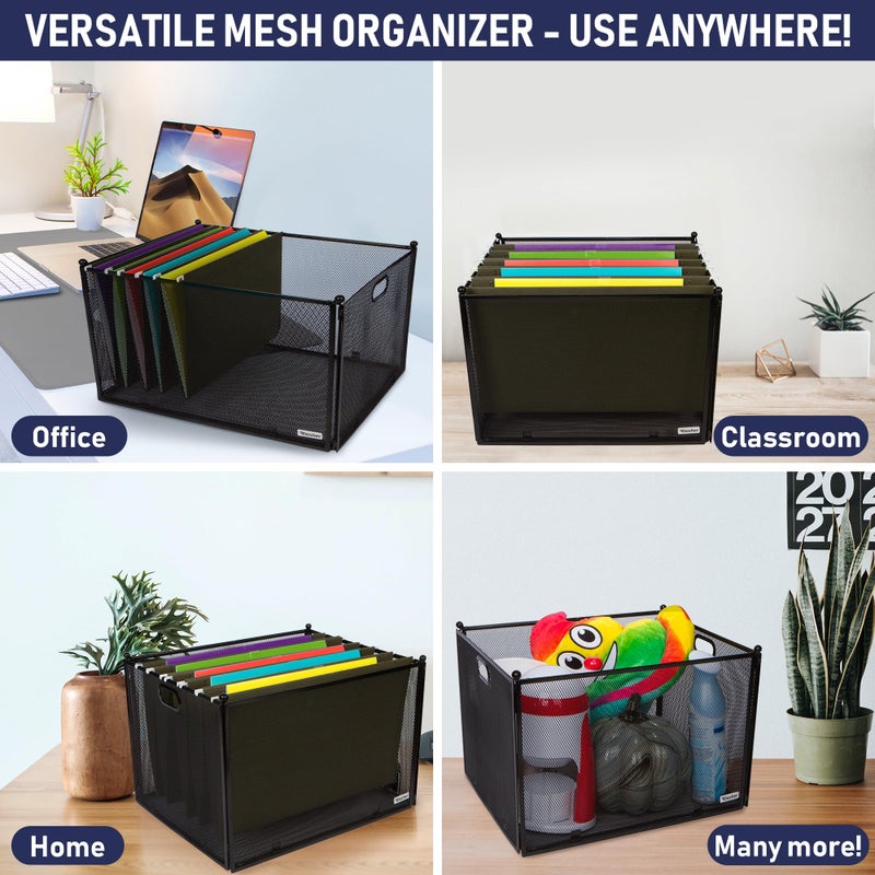Dasher Products Hanging File Organizer Mesh Box, Supports Letter and Legal-Sized Hanging Folders, Modern Black Metal Mesh File Crate, Collapsible Document Organizer Box for Home or Office Storage - Image 4